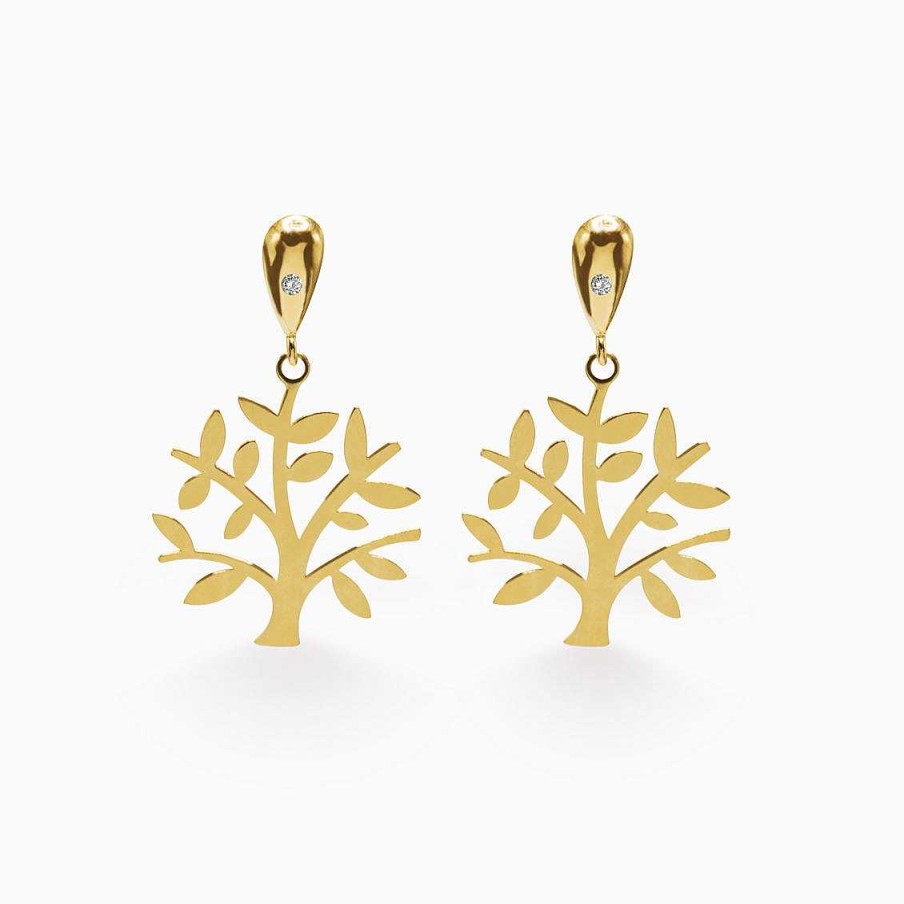 Aretes Aldo & Co | Aretes En Oro Amarillo De 18K Forma De Rbol Con Brillantes