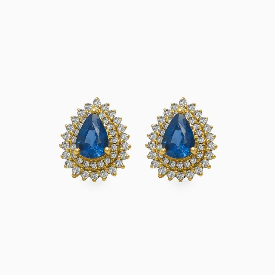 Aretes Aldo & Co | Aretes En Oro Amarillo De 18K Con Zafiro Gota Y Brillantes