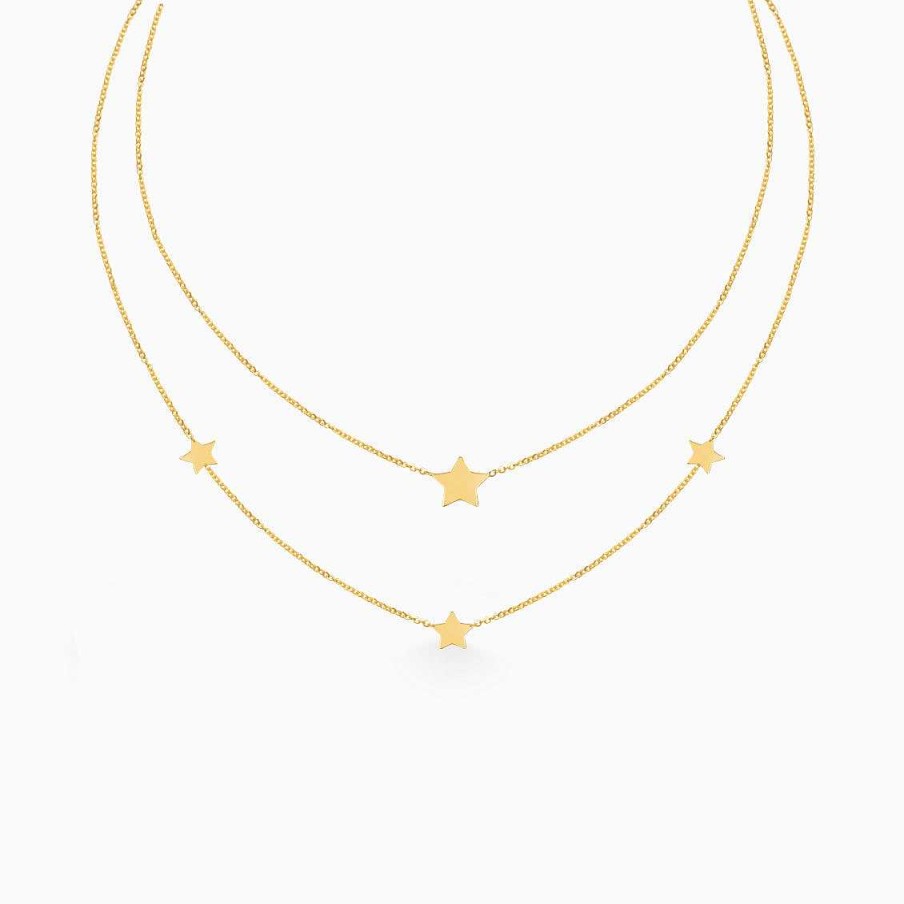 Collares Y Pendientes Aldo & Co | Collar En Oro Amarillo De 18K De 2 Niveles Con Placas De Estrellas