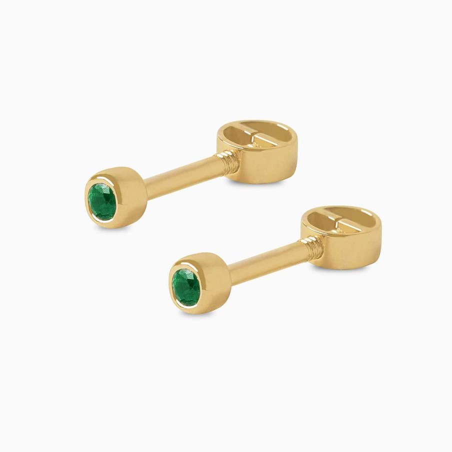 Piercings Aldo & Co | Aretes En Oro Amarillo De 18K Punto De Luz Con Esmeralda Biselado