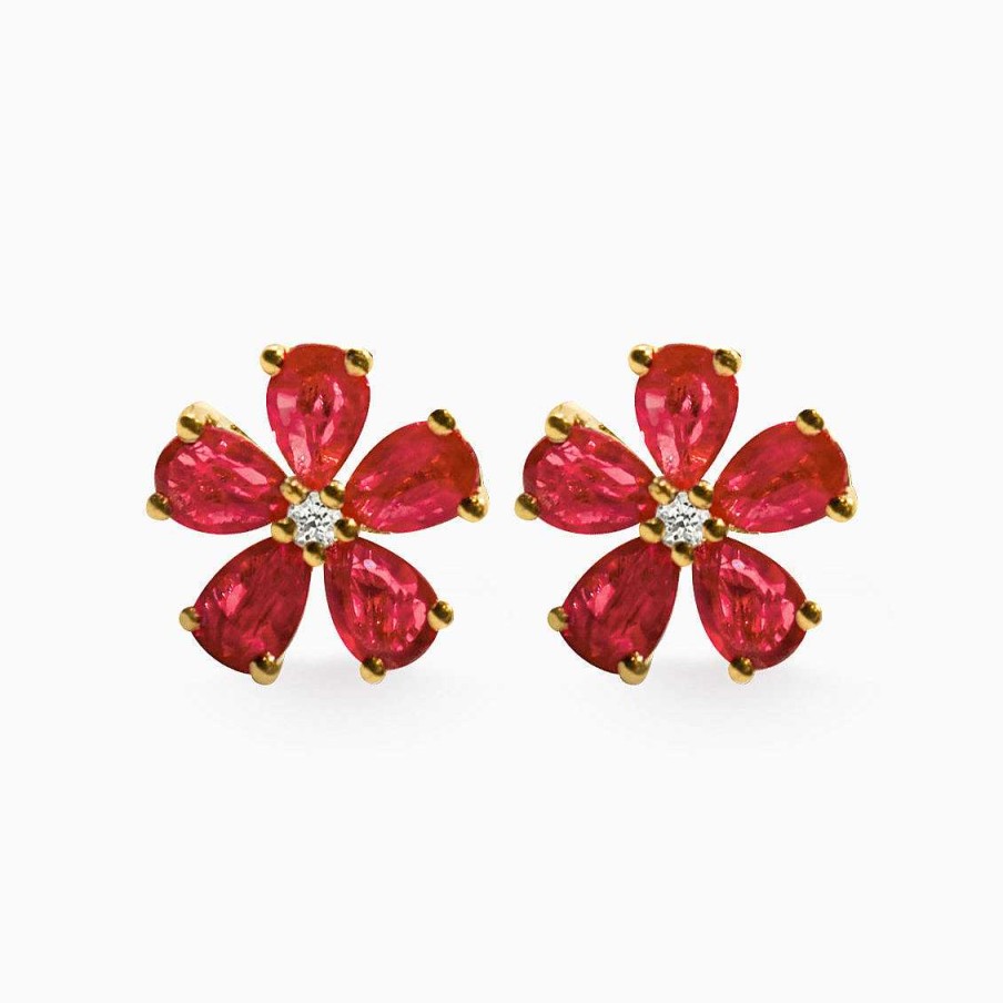 Aretes Aldo & Co | Aretes En Oro Amarillo De 18K Flor Con Rub S Gota