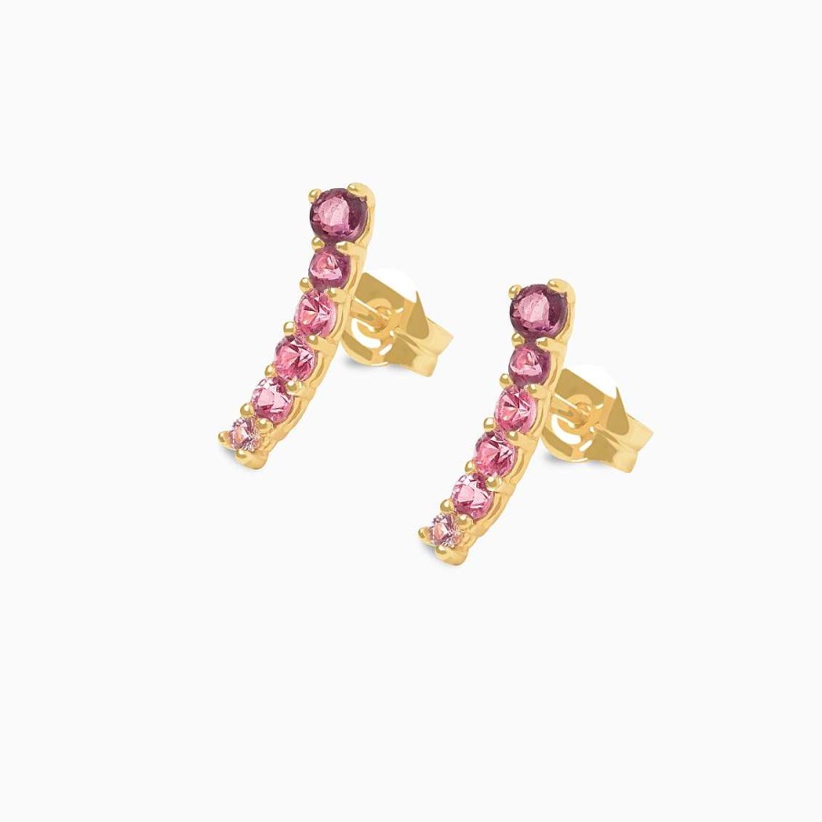 Aretes Aldo & Co | Aretes En Oro Amarillo De 18K Curvos Con Zafiros Rosados Degrad