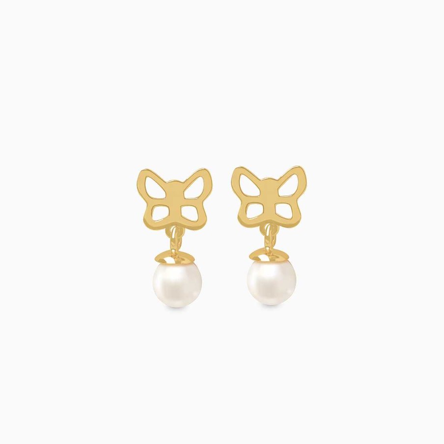 Aretes Aldo & Co | Aretes En Oro Amarillo De 18K Mariposa Calada Con Perla Colgante