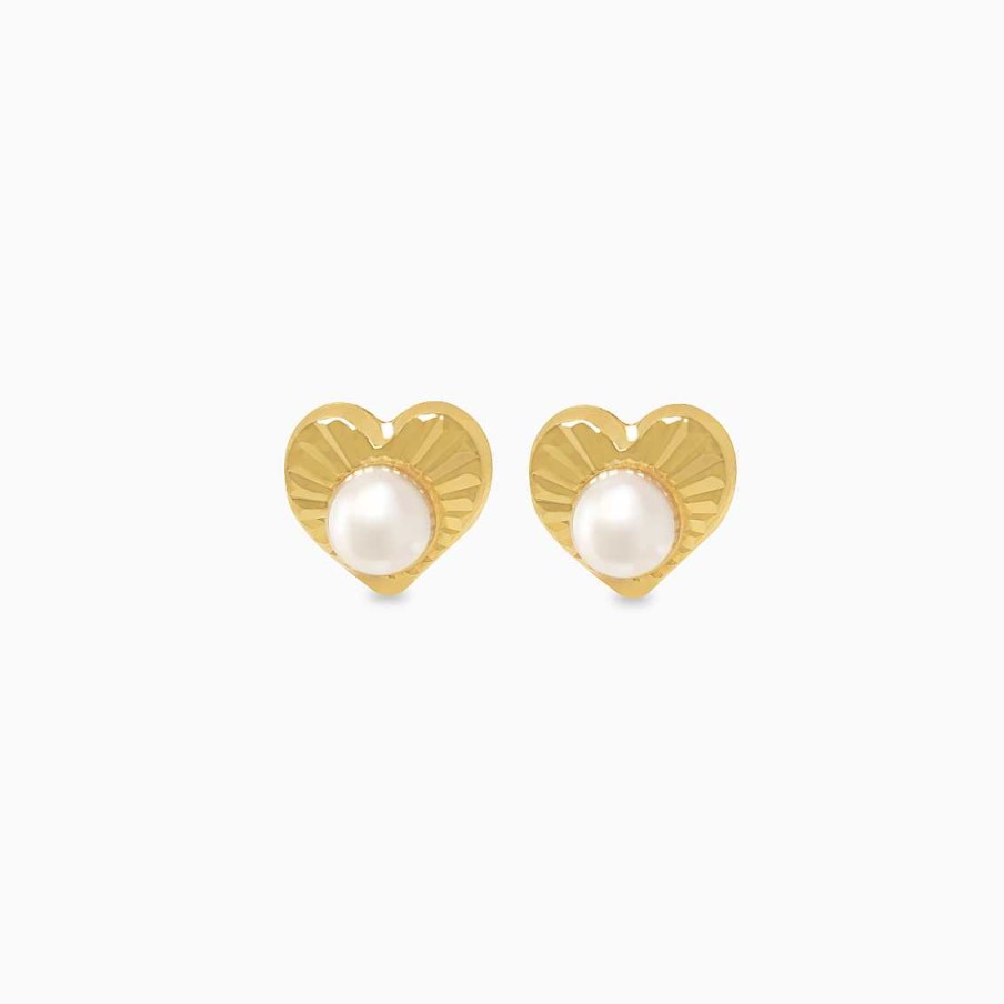 Piercings Aldo & Co | Aretes En Oro Amarillo De 18K Coraz N Diamantado Con Perla