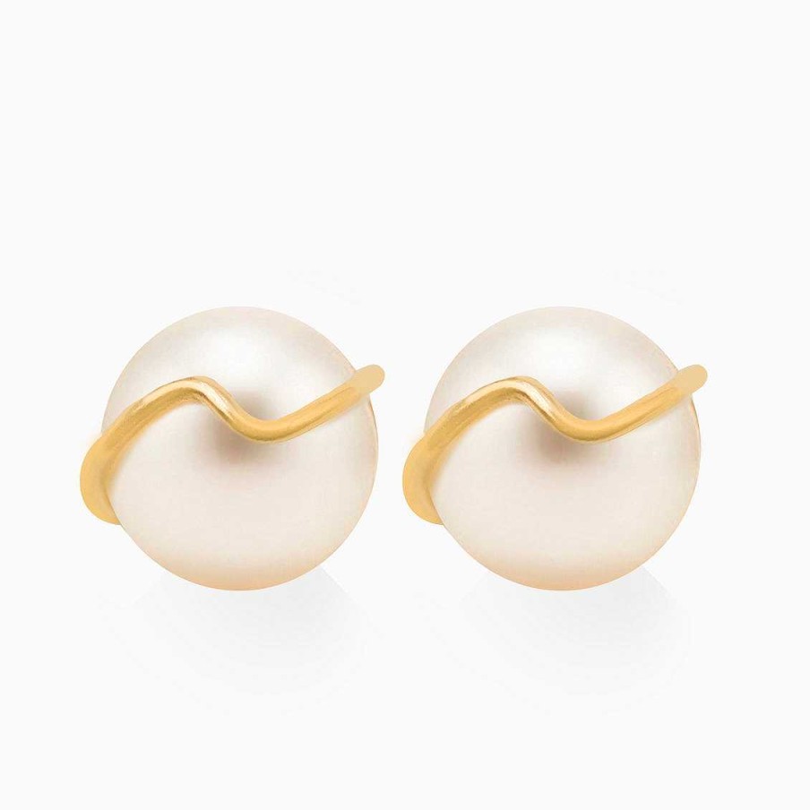 Aretes Aldo & Co | Aretes En Oro Amarillo De 18K Ondeadas Con Perla