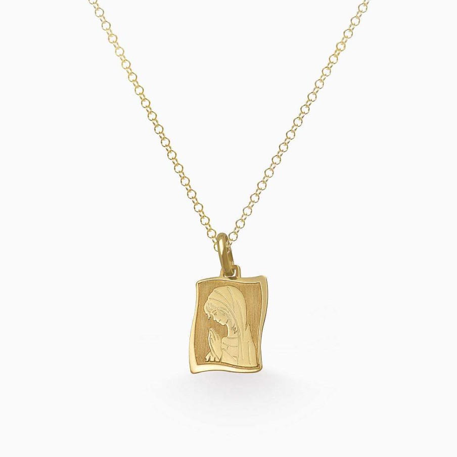 Dijes Aldo & Co | Dije En Oro Amarillo De 18K Rectangular Ondeado Con Virgen