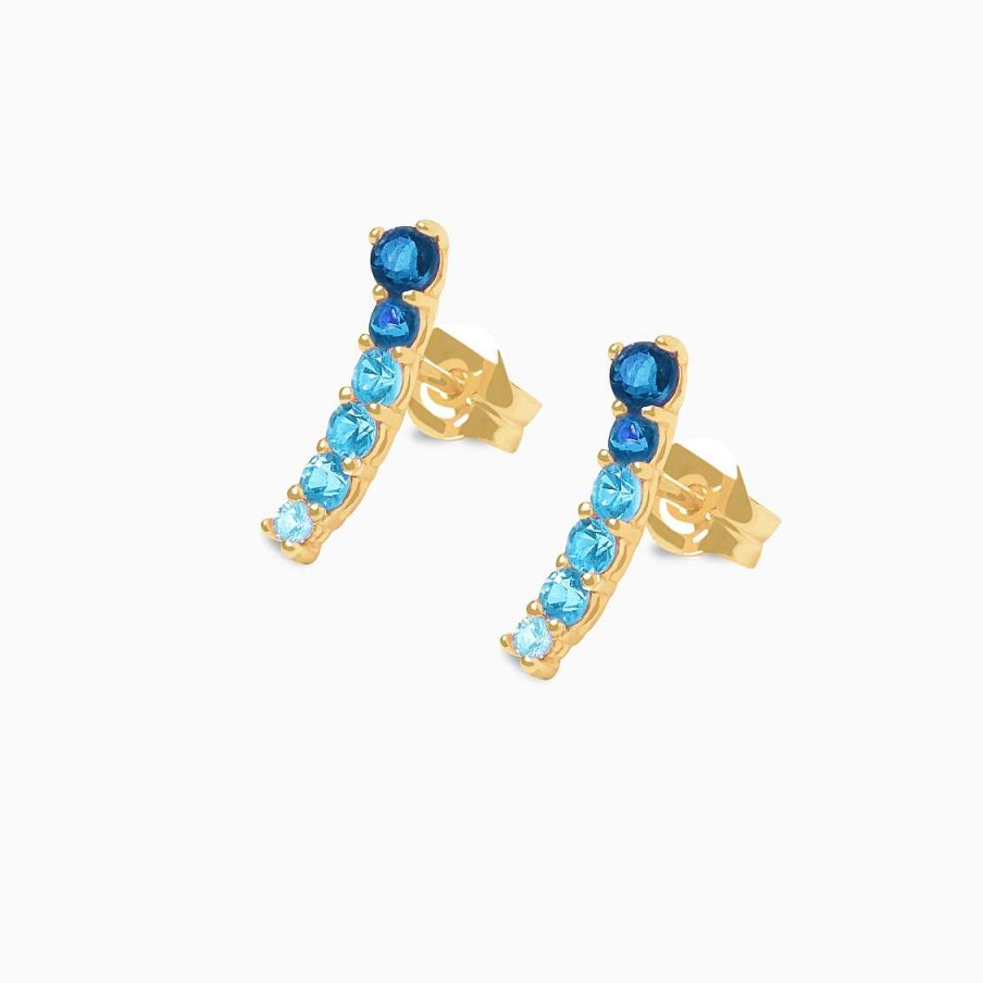 Piercings Aldo & Co | Aretes En Oro Amarillo De 18K Curvos Con Zafiros Azules Degrad