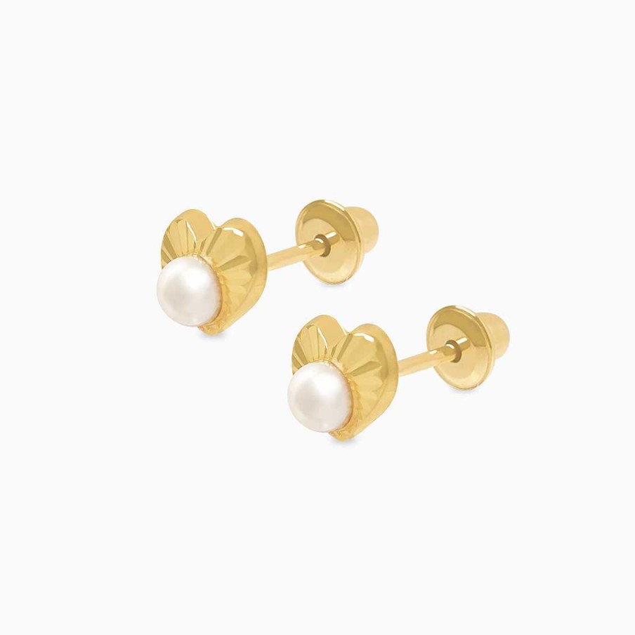 Aretes Aldo & Co | Aretes En Oro Amarillo De 18K Coraz N Diamantado Con Perla