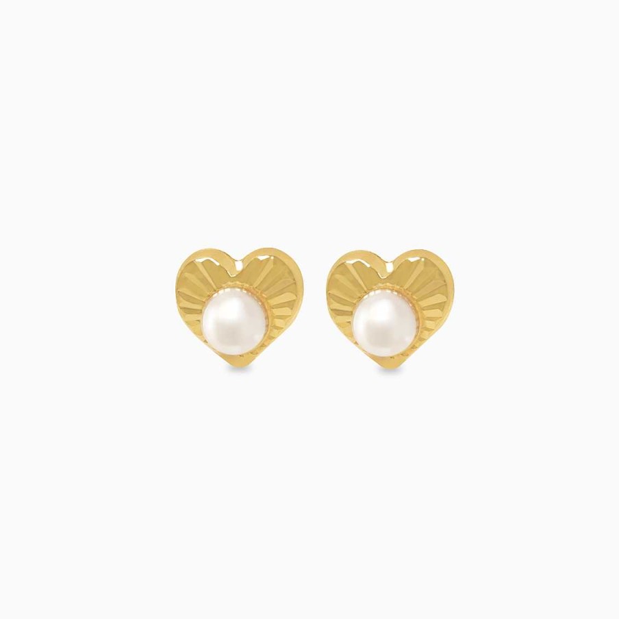 Aretes Aldo & Co | Aretes En Oro Amarillo De 18K Coraz N Diamantado Con Perla