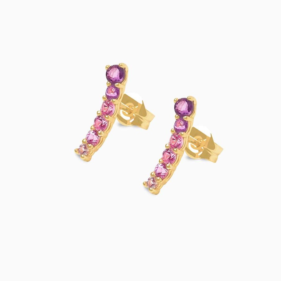 Piercings Aldo & Co | Aretes En Oro Amarillo De 18K Curvos Con Amatistas Degrad