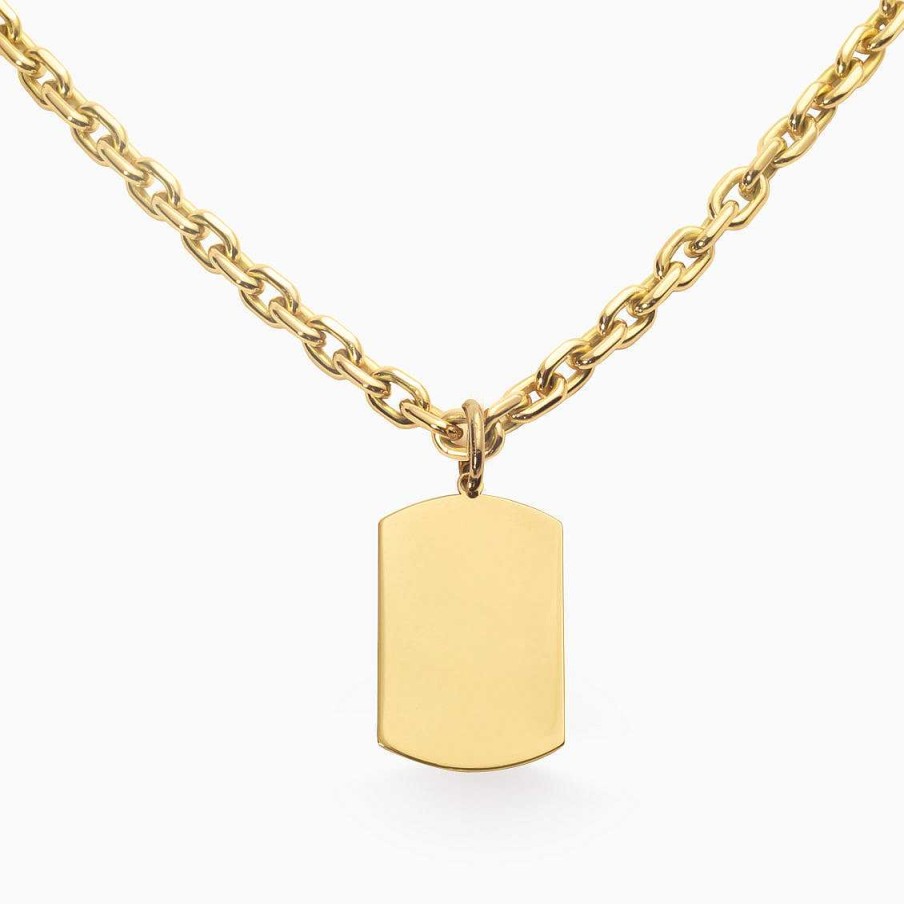 Joyer A Masculina Aldo & Co | Placa Rectangular En Oro Amarillo De 18K Brilloso