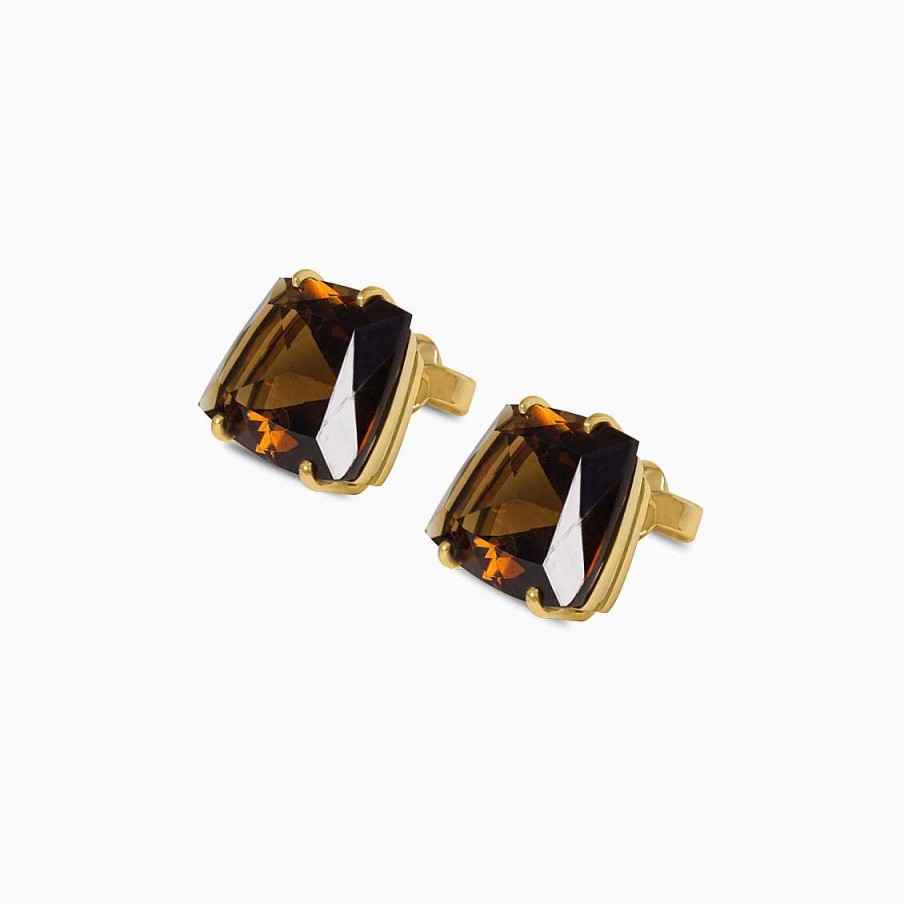 Aretes Aldo & Co | Aretes En Oro Amarillo De 18K Con Cuarzo Fume Trapezoidal