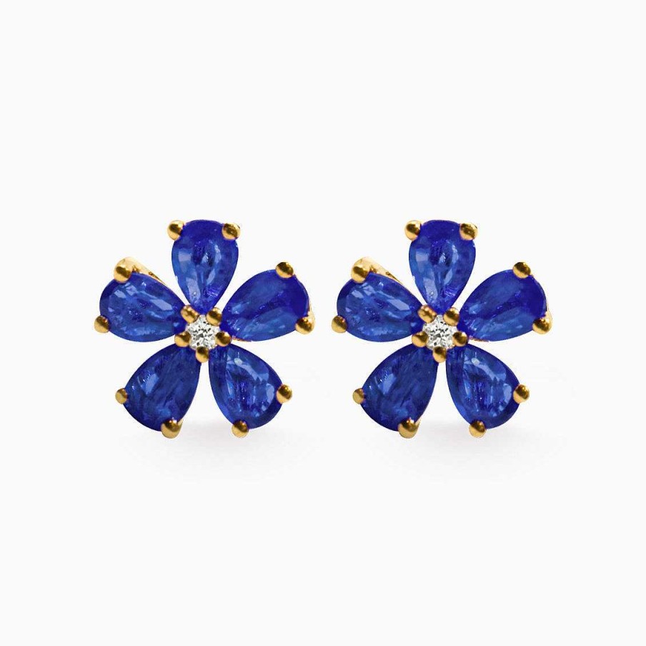 Aretes Aldo & Co | Aretes En Oro Amarillo De 18K Flor Con Zafiros Gota