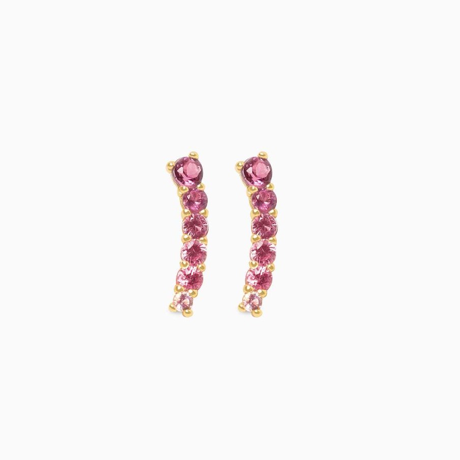 Aretes Aldo & Co | Aretes En Oro Amarillo De 18K Curvos Con Zafiros Rosados Degrad