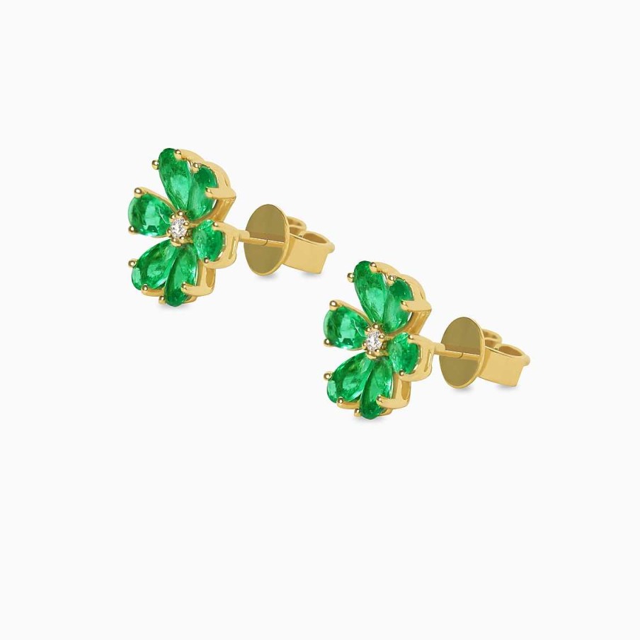 Aretes Aldo & Co | Aretes En Oro Amarillo De 18K Flor Con Esmeraldas