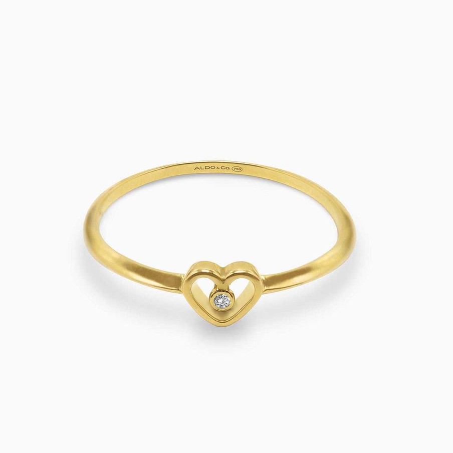 Anillos Aldo & Co | Anillo Amma En Oro Amarillo De 18K En Forma Coraz N Calado Con Un Brillante