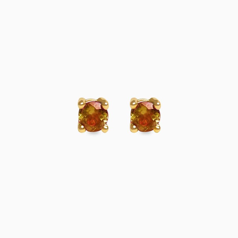 Aretes Aldo & Co | Aretes En Oro Amarillo De 18K Solitario Con Turmalina Naranja Oscuro