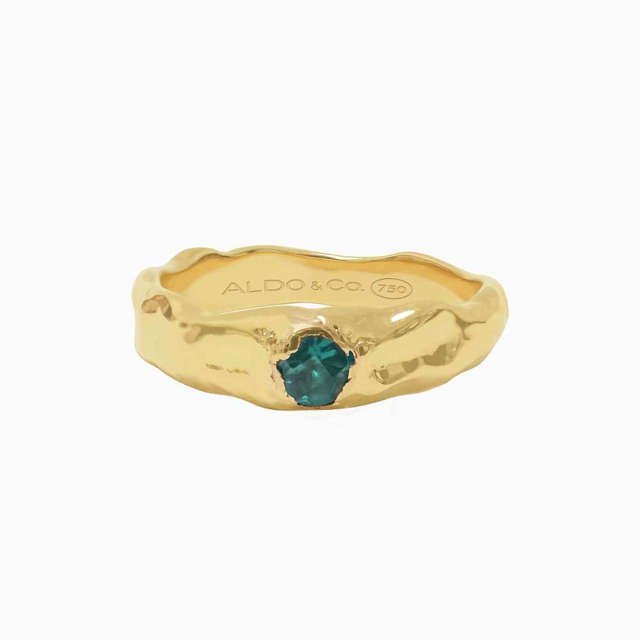 Anillos Aldo & Co | Anillo Bold Org Nico Delgado En Oro Amarillo De 18K Con Turmalina Verde