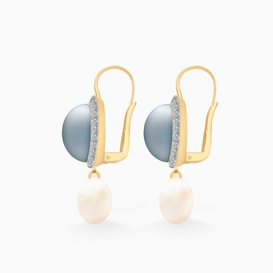 Aretes Aldo & Co | Aretes En Oro Amarillo De 18K Con Calcedonia Rodeado De Brillantes Y Perla Colgante