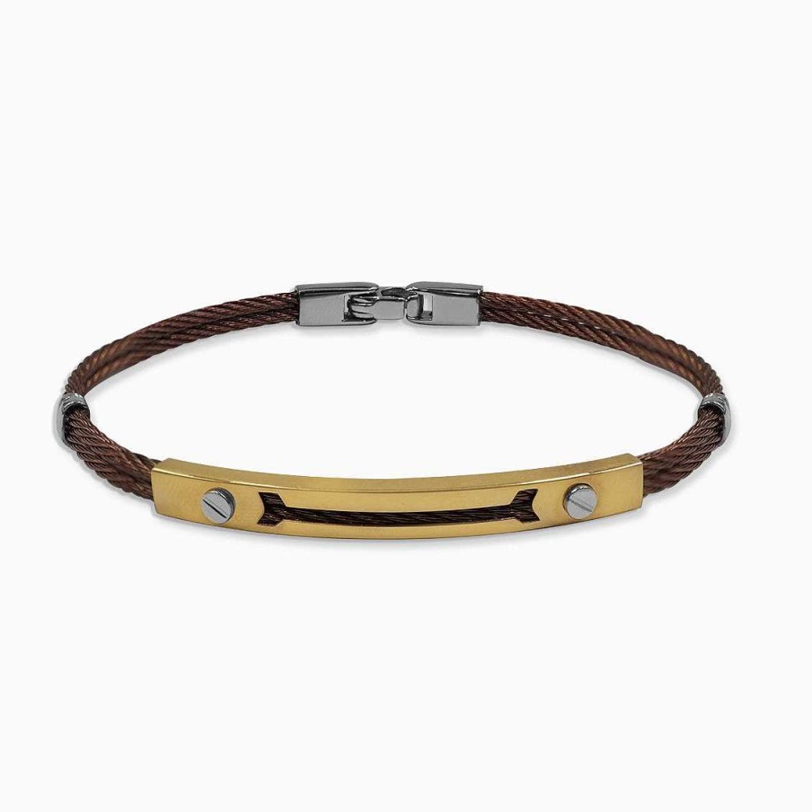 Joyer A Masculina Aldo & Co | Pulsera De Acero Con Cord N Textil Marr N