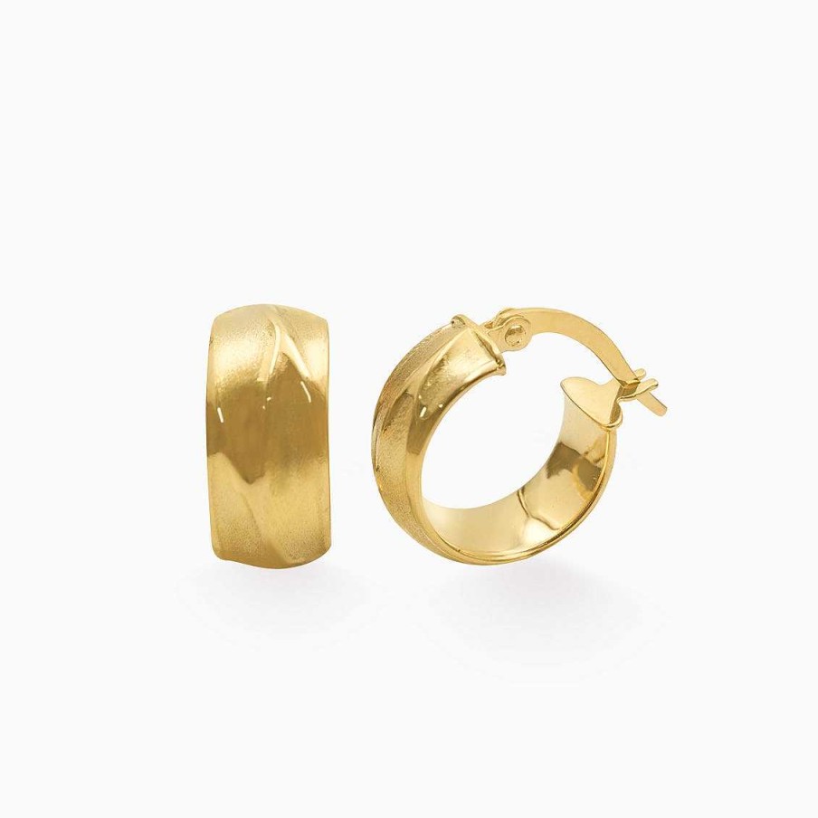 Aretes Aldo & Co | Argollas Satinadas En Oro Amarillo De 18K Con L Neas Brillosas