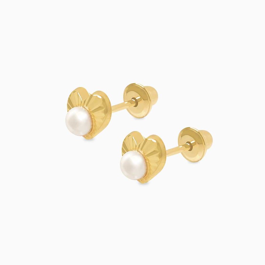 Piercings Aldo & Co | Aretes En Oro Amarillo De 18K Coraz N Diamantado Con Perla