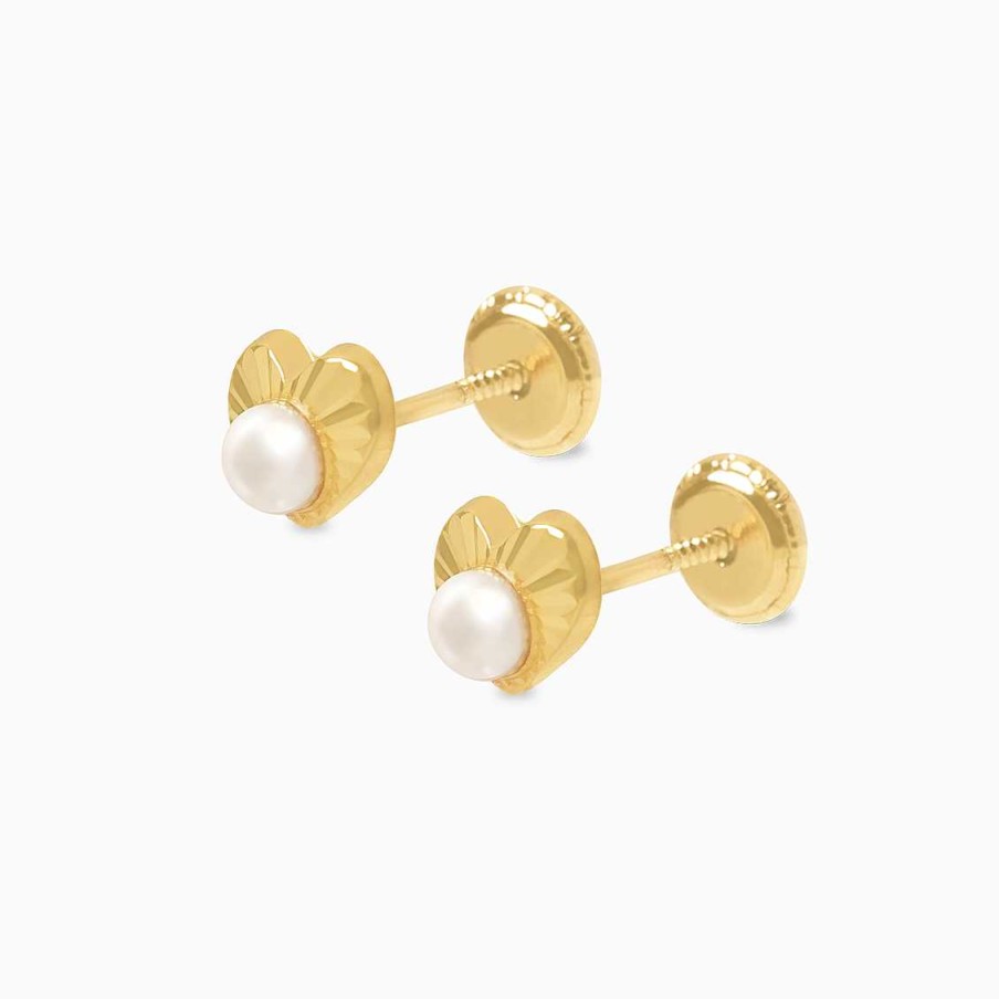 Piercings Aldo & Co | Aretes En Oro Amarillo De 18K Coraz N Diamantado Con Perla