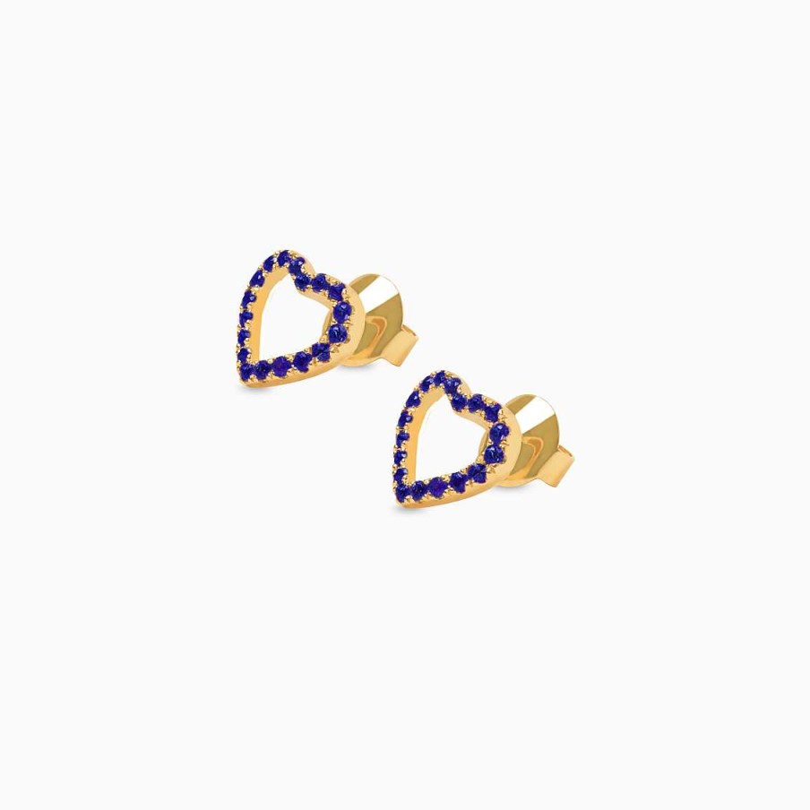 Aretes Aldo & Co | Aretes En Oro Amarillo De 18K Amma Coraz N Full Love Con Zafiros