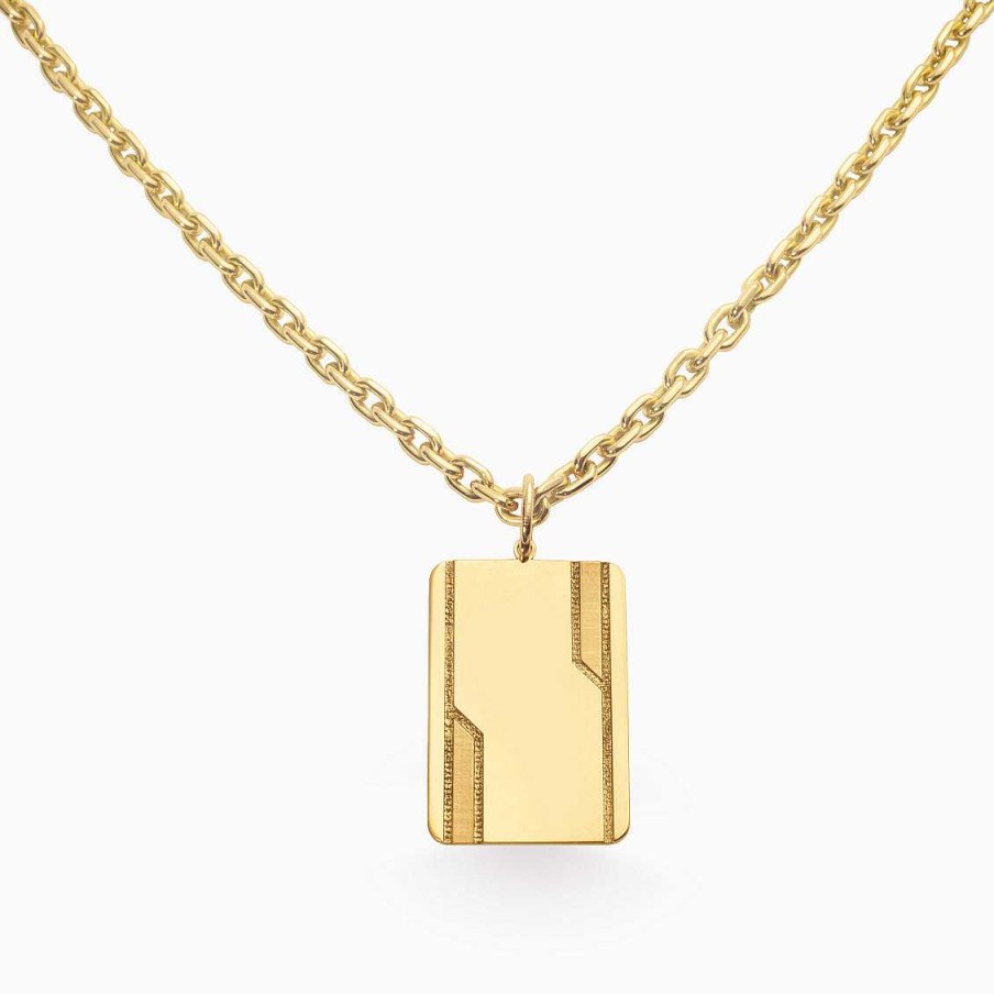 Joyer A Masculina Aldo & Co | Placa Rectangular En Oro Amarillo De 18K Brilloso