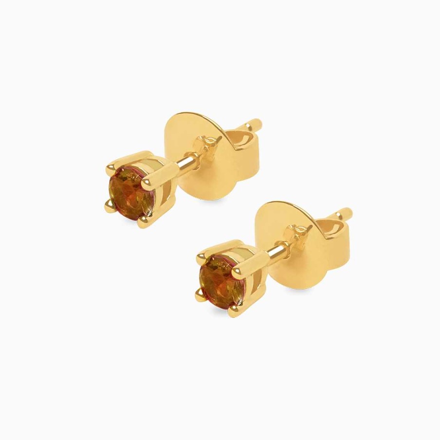 Aretes Aldo & Co | Aretes En Oro Amarillo De 18K Solitario Con Turmalina Naranja Oscuro