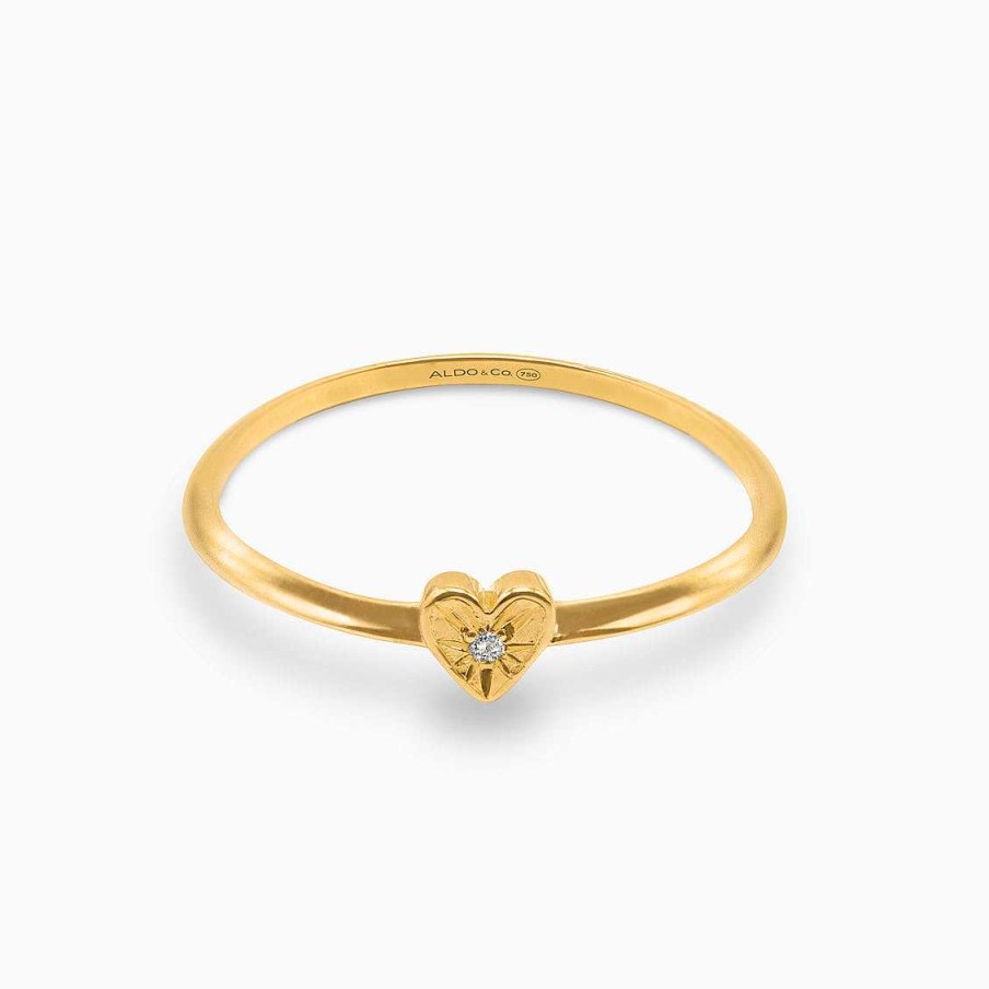 Anillos Aldo & Co | Anillo Amma En Oro Rosado De 18K En Forma Coraz N Con Efecto "Diamantado" Con Un Brillante