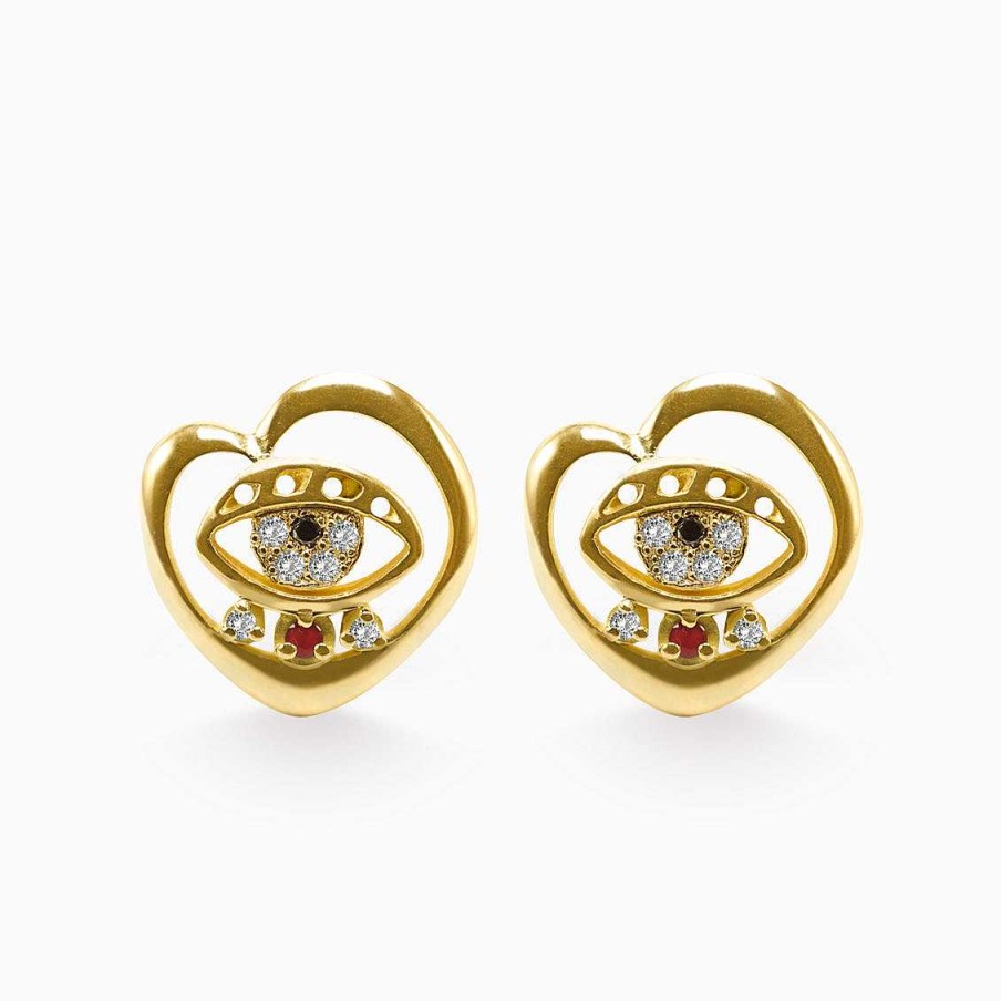 Aretes Aldo & Co | Aretes Siena En Oro Amarillo De 18K En Forma De Coraz N Y Ojo Con Brillantes