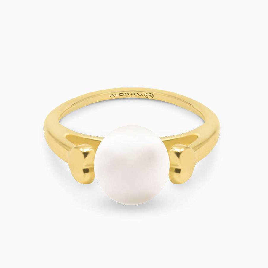 Anillos Aldo & Co | Anillo En Oro Amarillo De 18K Con Perla Y Corazones A Los Lados