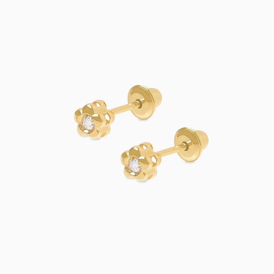 Aretes Aldo & Co | Aretes En Oro Amarillo De 18K Flor Con Brillante