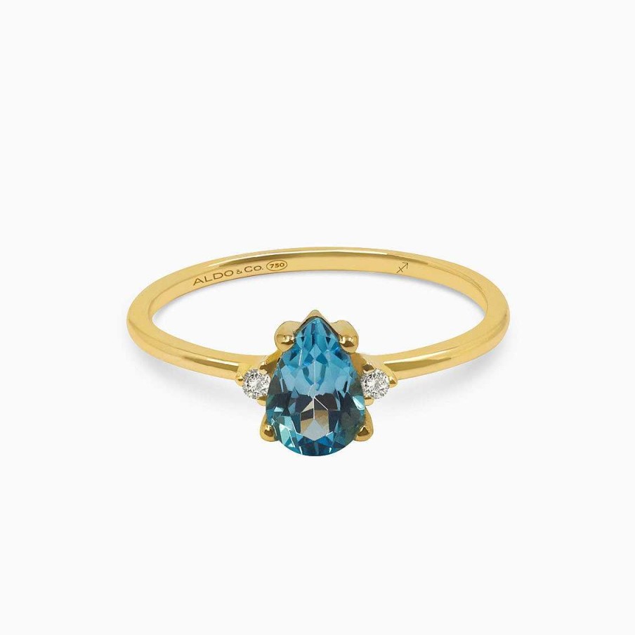 Anillos Aldo & Co | Anillo Zodiacal Sagitario En Oro Amarillo De 18K Con Topacio Azul Y Brillantes