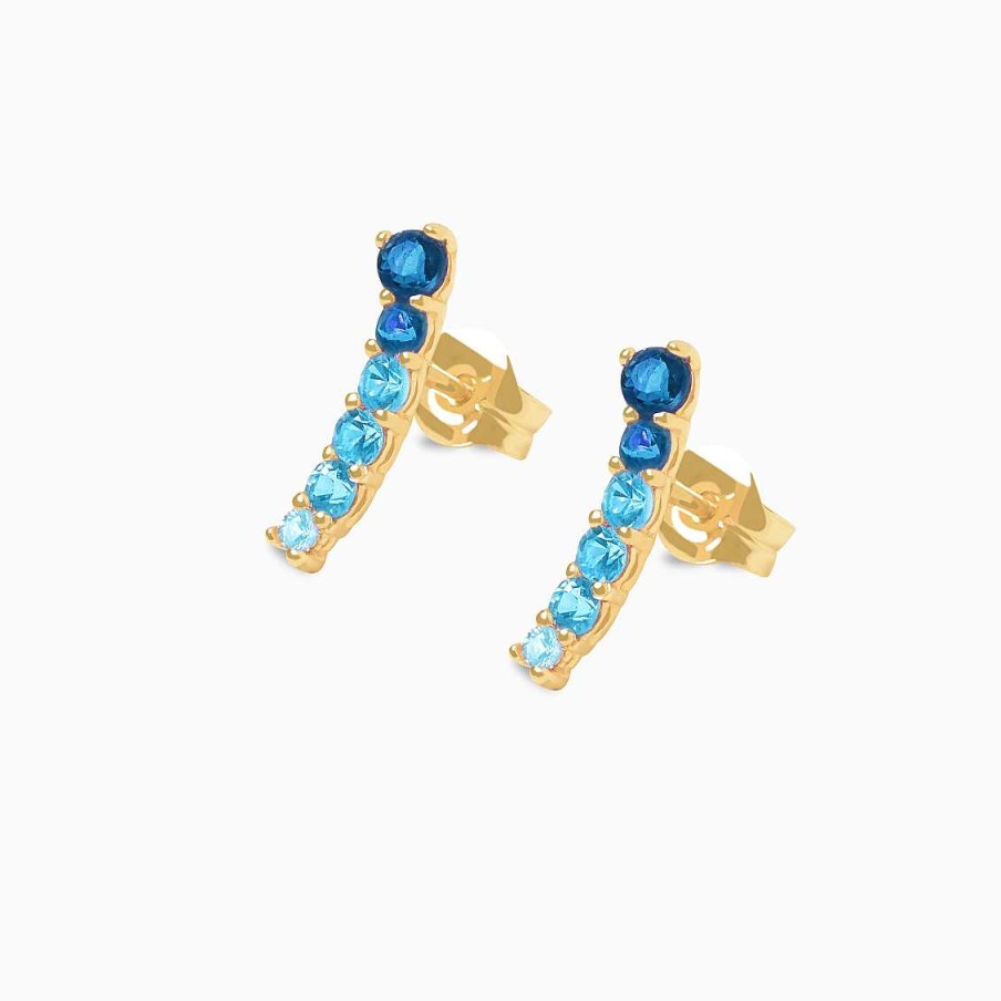 Aretes Aldo & Co | Aretes En Oro Amarillo De 18K Curvos Con Zafiros Azules Degrad