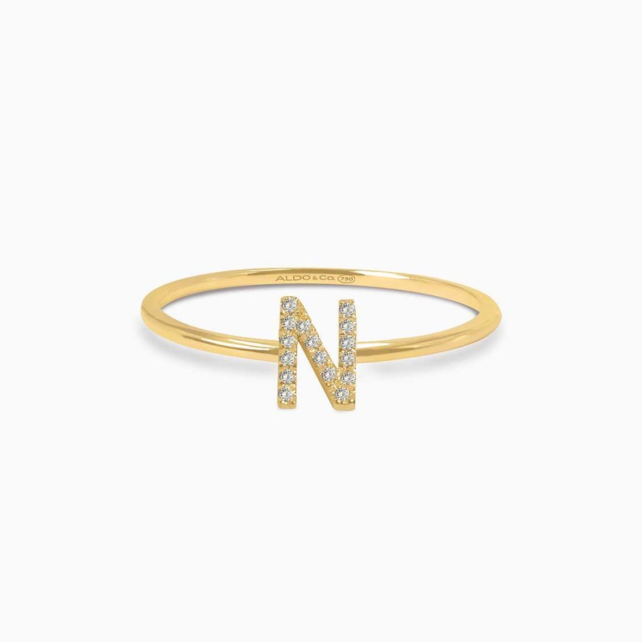 Anillos Aldo & Co | Anillo En Oro Amarillo De 18K Letra N Con Brillantes