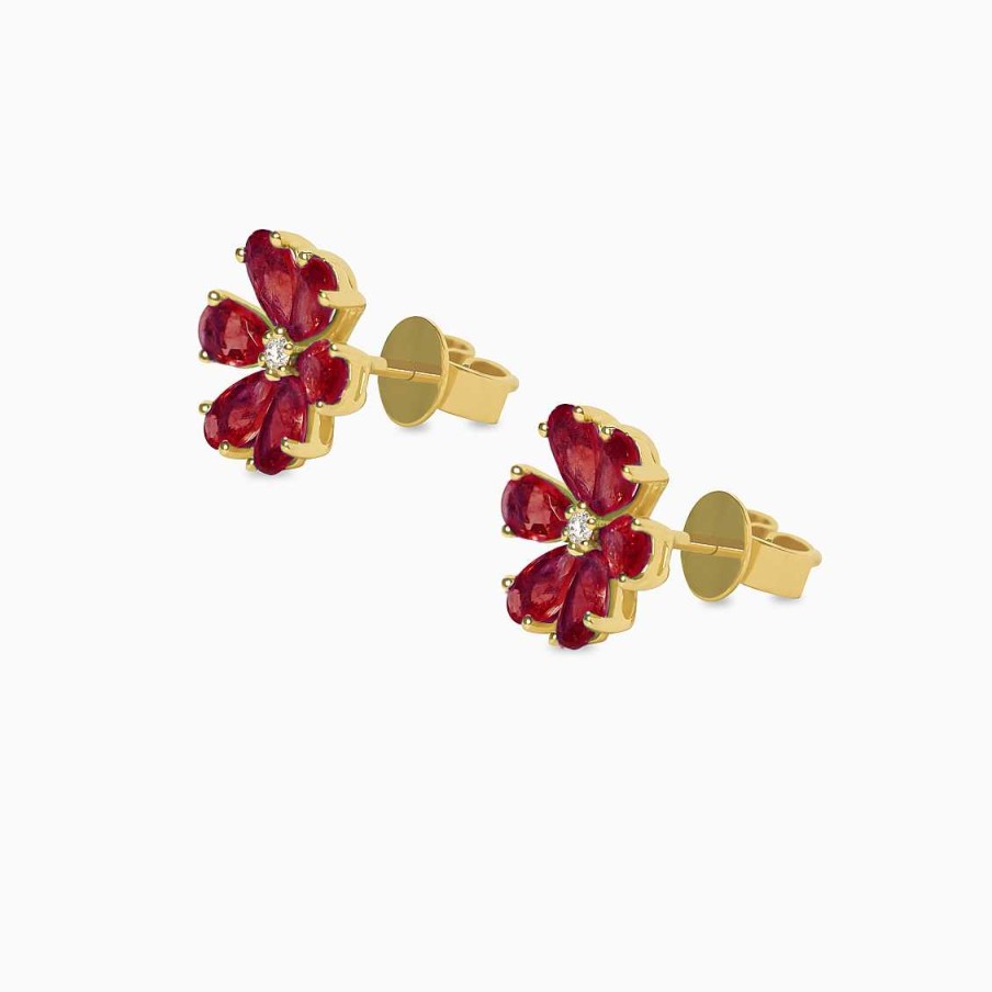 Aretes Aldo & Co | Aretes En Oro Amarillo De 18K Flor Con Rub S Gota