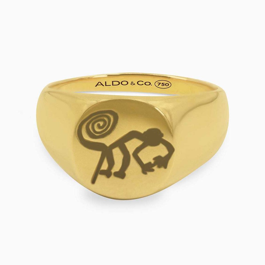 Joyer A Masculina Aldo & Co | Anillo Chevalier En Oro Amarillo De 18K Con Jerogl Fico De Mono