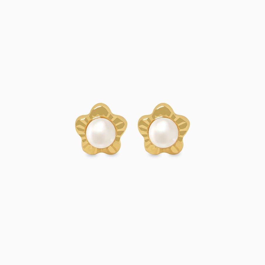 Piercings Aldo & Co | Aretes En Oro Amarillo De 18K Flor Diamantada Con Perla