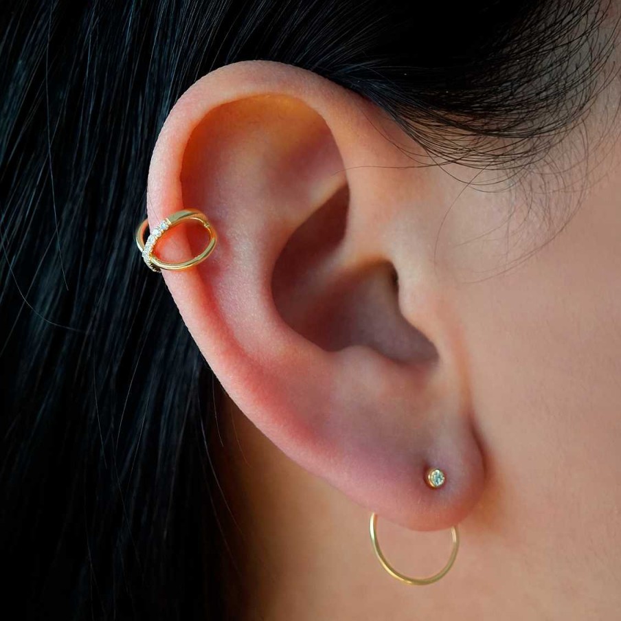 Piercings Aldo & Co | Medio Arete En Oro Amarillo De 18K Piercing Tipo X Con Brillantes