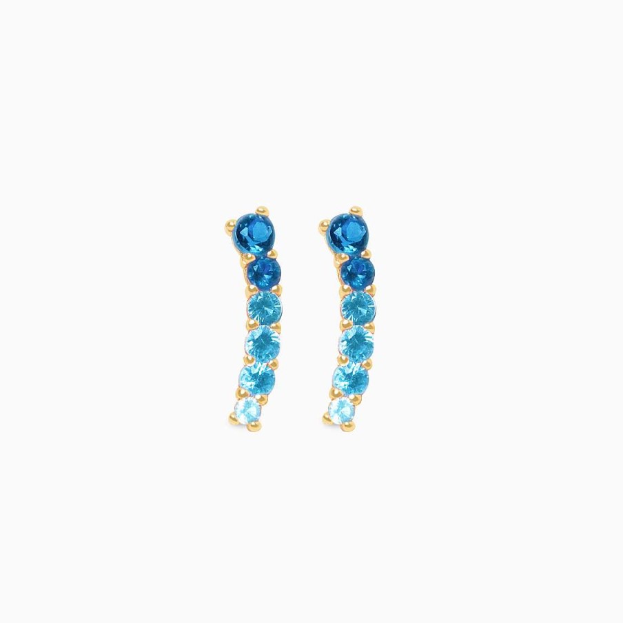 Piercings Aldo & Co | Aretes En Oro Amarillo De 18K Curvos Con Zafiros Azules Degrad