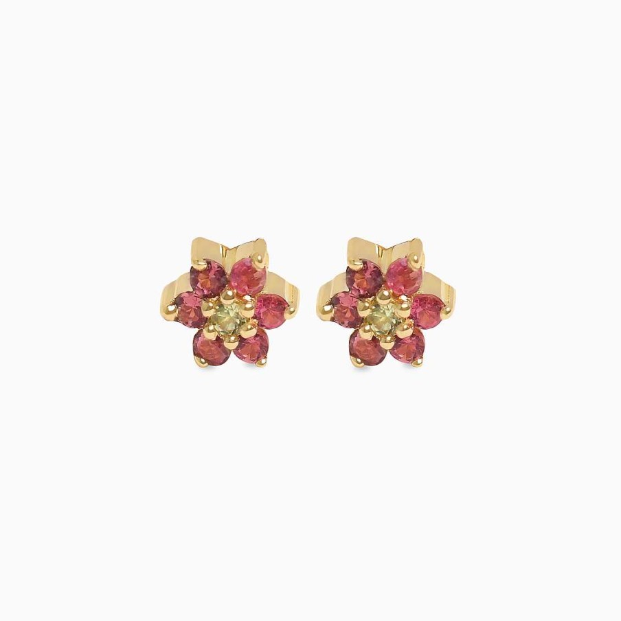 Piercings Aldo & Co | Aretes En Oro Amarillo De 18K Roseta Con Turmalina Y Peridot