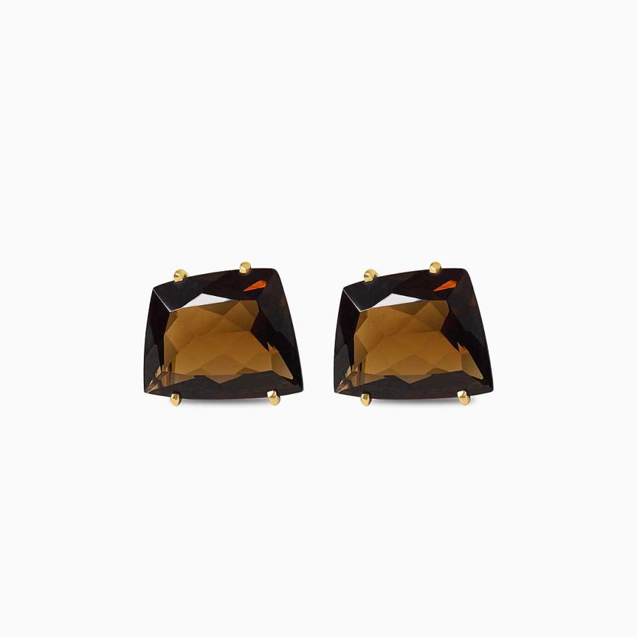 Aretes Aldo & Co | Aretes En Oro Amarillo De 18K Con Cuarzo Fume Trapezoidal