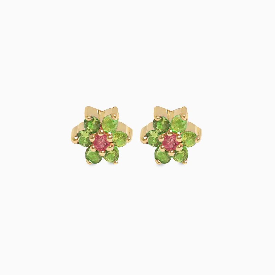 Aretes Aldo & Co | Aretes En Oro Amarillo De 18K Roseta Con Peridot Y Turmalina