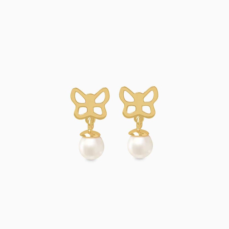 Aretes Aldo & Co | Aretes En Oro Amarillo De 18K Mariposa Calada Con Perla Colgante