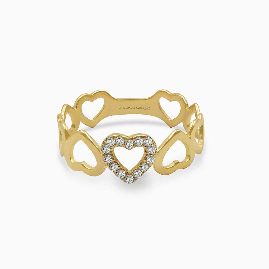 Anillos Aldo & Co | Anillo En Oro Amarillo De 18K Corazones Calados Con Brillantes